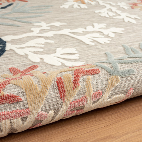 Beachcrest Home Jamila Coastal Gray Power Loomed Indoor/Outdoor Area